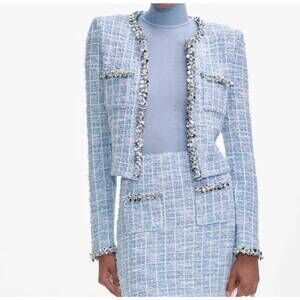 NEW SELF-PORTRAIT check knit cardigan in blue